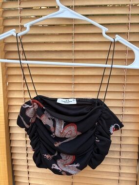 Rebellious Dreamer Black Cami Top with Dragon Print Accents